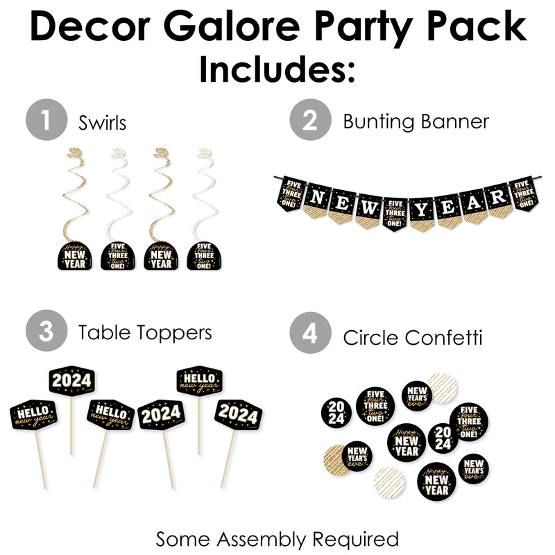 Hello New Year - 2024 NYE Party Supplies Decoration Kit - Decor Galore Party Pack - 51 Pieces