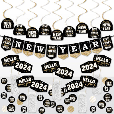 Hello New Year - 2024 NYE Party Supplies Decoration Kit - Decor Galore Party Pack - 51 Pieces