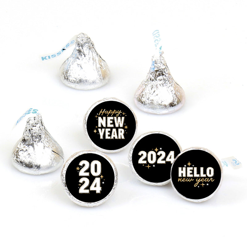 Hello New Year - 2024 NYE Party Round Candy Sticker Favors - Labels Fit Chocolate Candy (1 Sheet of 108)