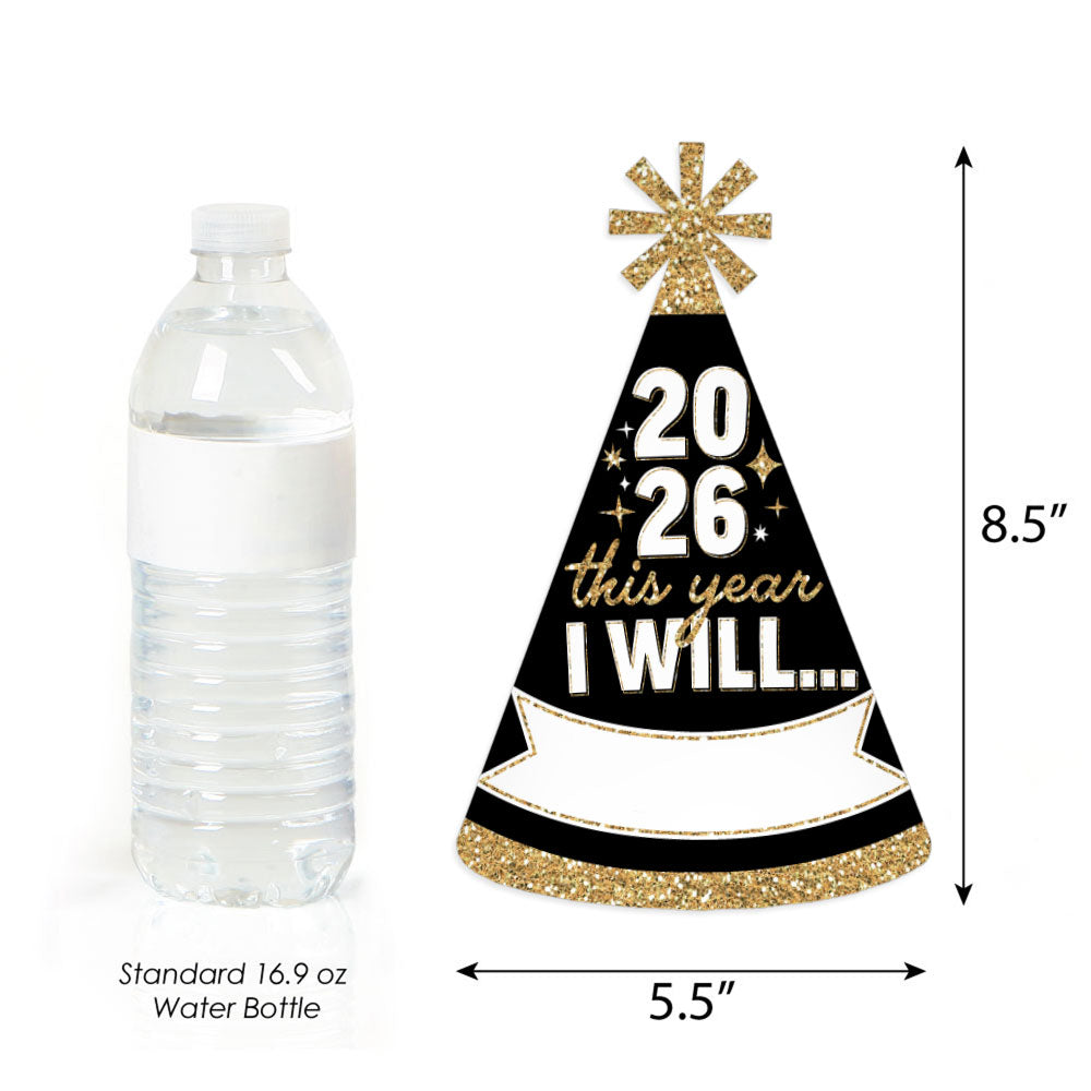 Hello New Year Cone Hats - 8 Ct