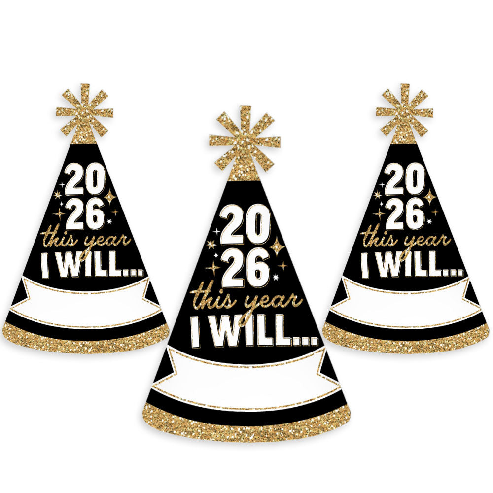 Hello New Year Cone Hats - 8 Ct