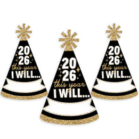 Hello New Year Cone Hats - 8 Ct