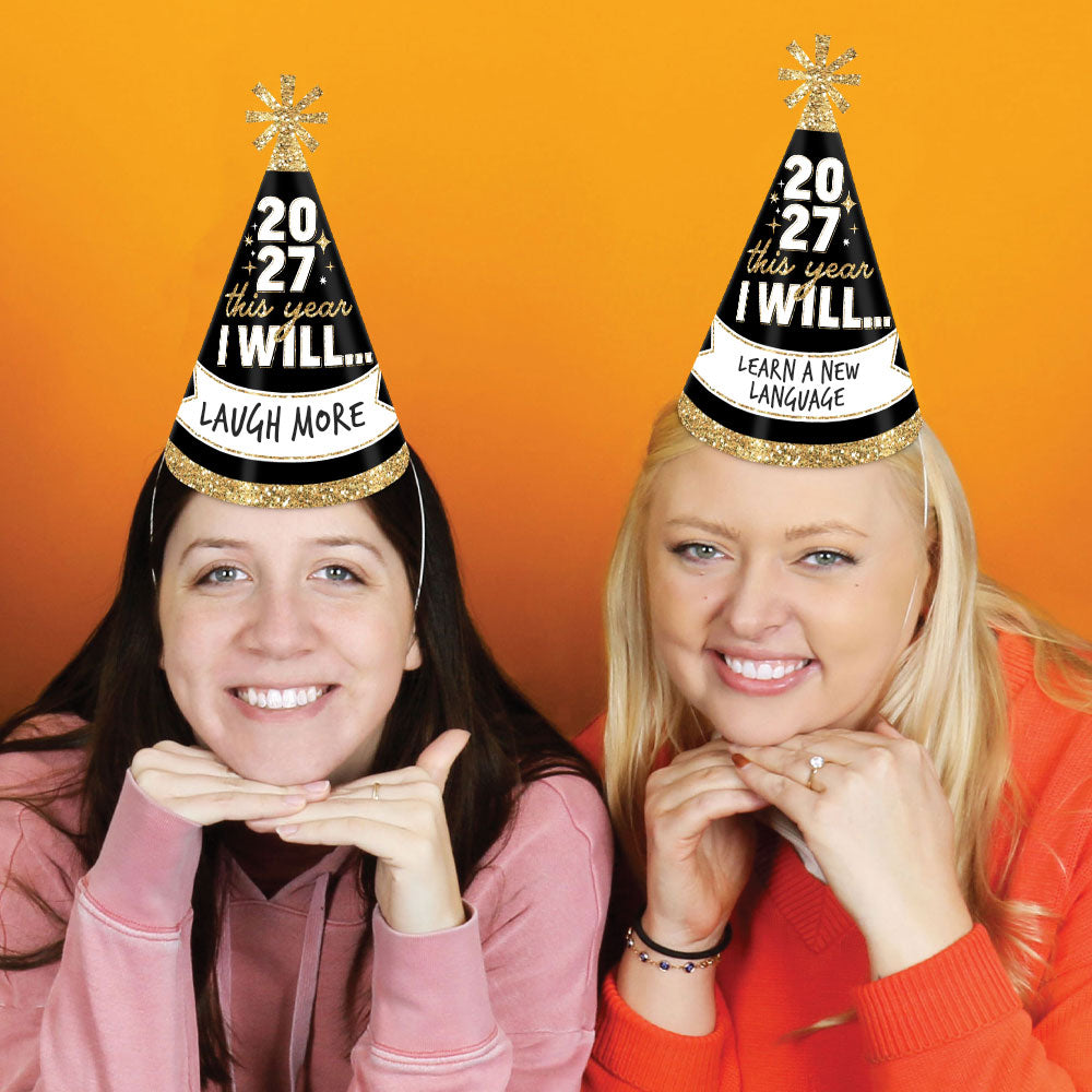 Hello New Year Cone Hats - 8 Ct