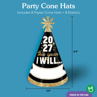 Hello New Year Cone Hats - 8 Ct