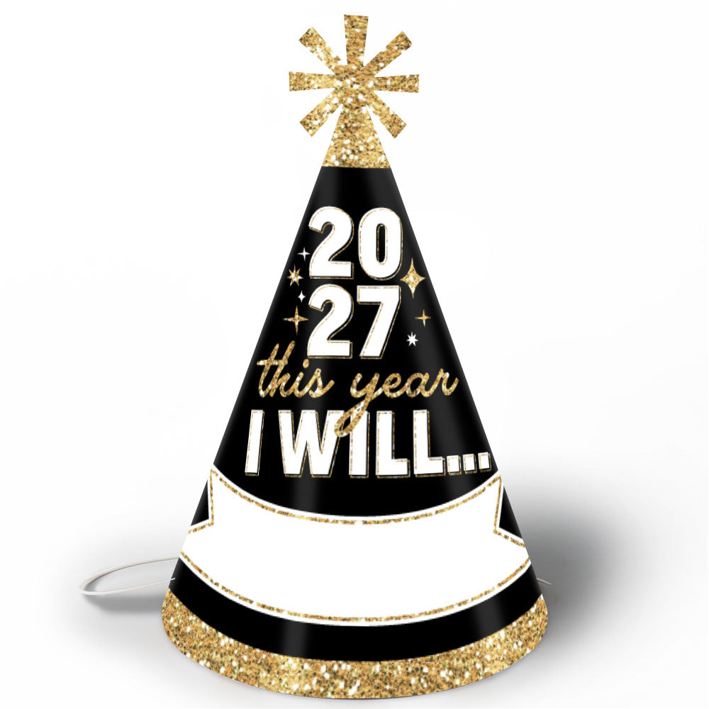 Hello New Year Cone Hats - 8 Ct