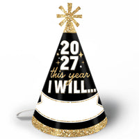 Hello New Year Cone Hats - 8 Ct
