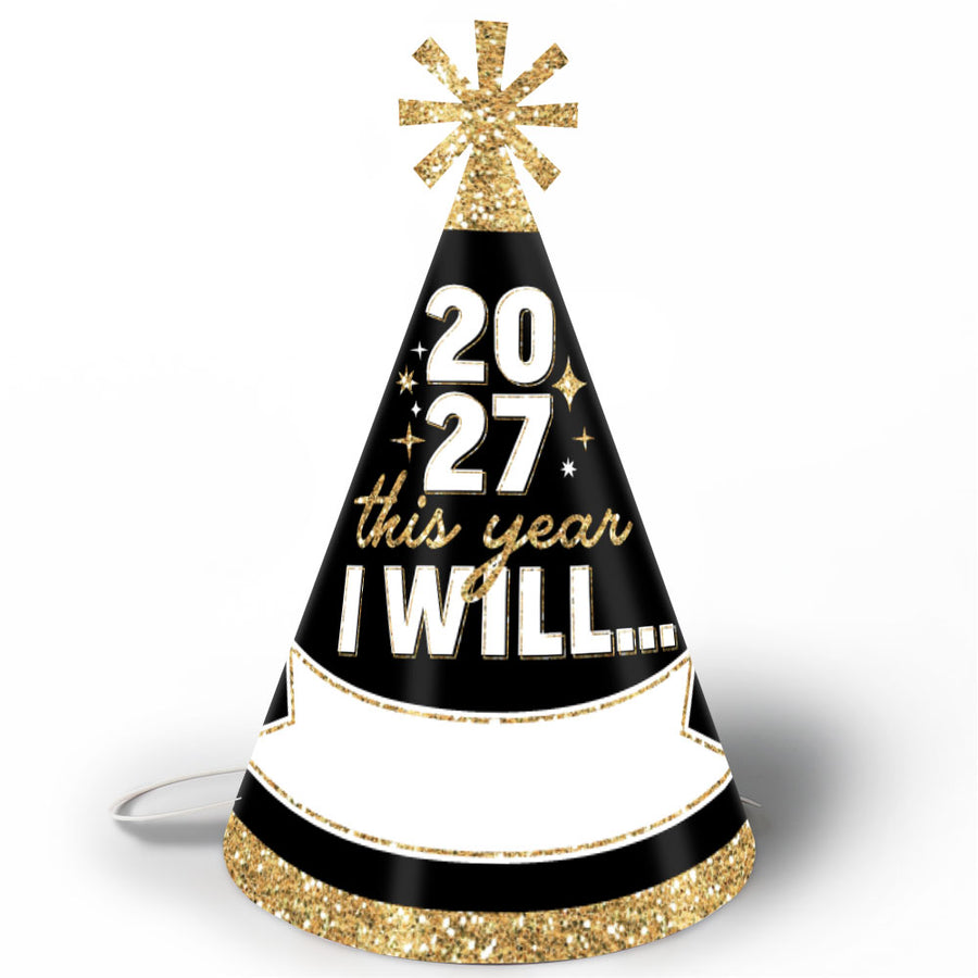 Hello New Year Cone Hats - 8 Ct