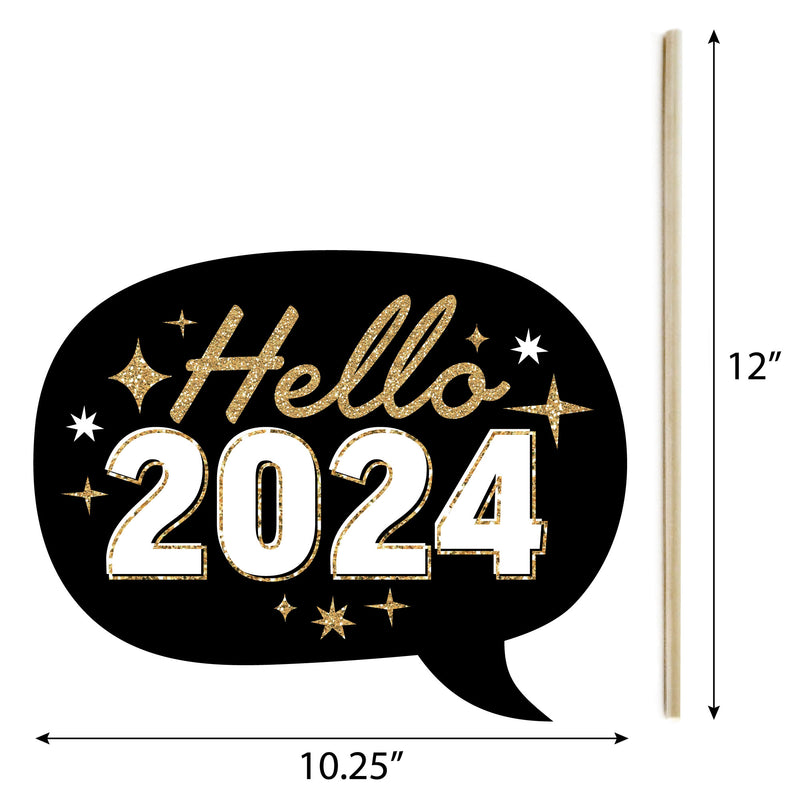 Hello New Year - 2024 NYE Party Photo Booth Props Kit - 20 Count