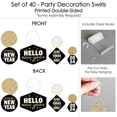 Hello New Year - 2024 NYE Party Hanging Decor - Party Decoration Swirls - Set of 40