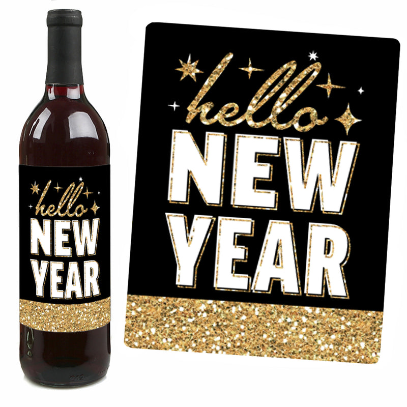 Hello New Year - 2024 NYE Party Decorations For Women And Men - Wine Bottle Label Stickers - Set of 4