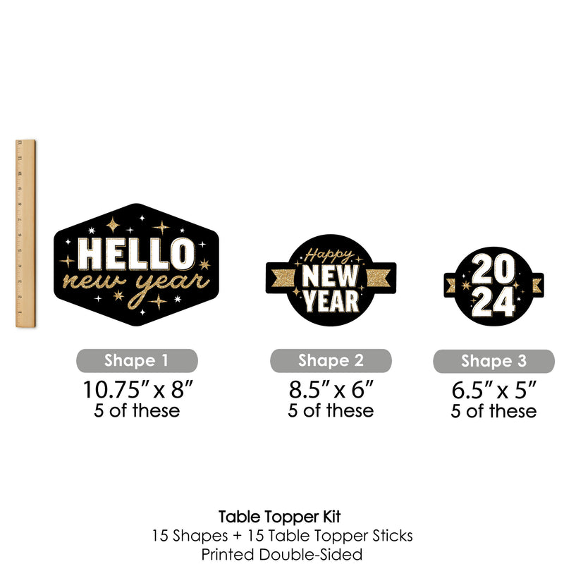 Hello New Year - 2024 NYE Party Centerpiece Sticks - Table Toppers - Set of 15