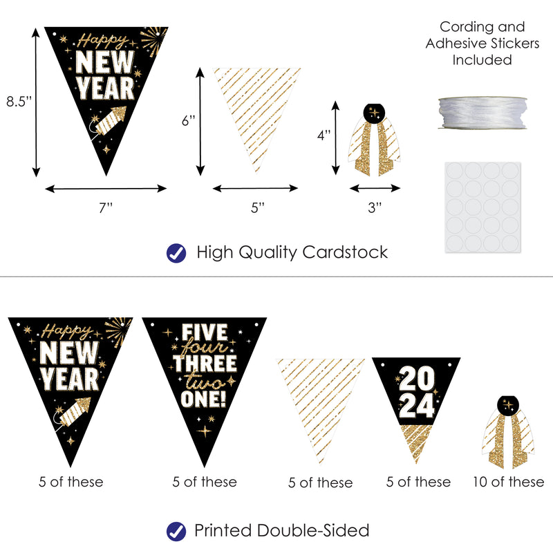 Hello New Year - DIY 2024 NYE Party Pennant Garland Decoration - Triangle Banner - 30 Pieces