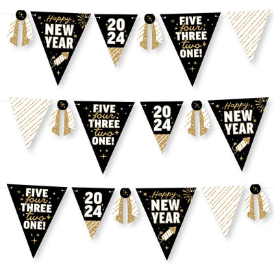 Hello New Year - DIY 2024 NYE Party Pennant Garland Decoration - Triangle Banner - 30 Pieces