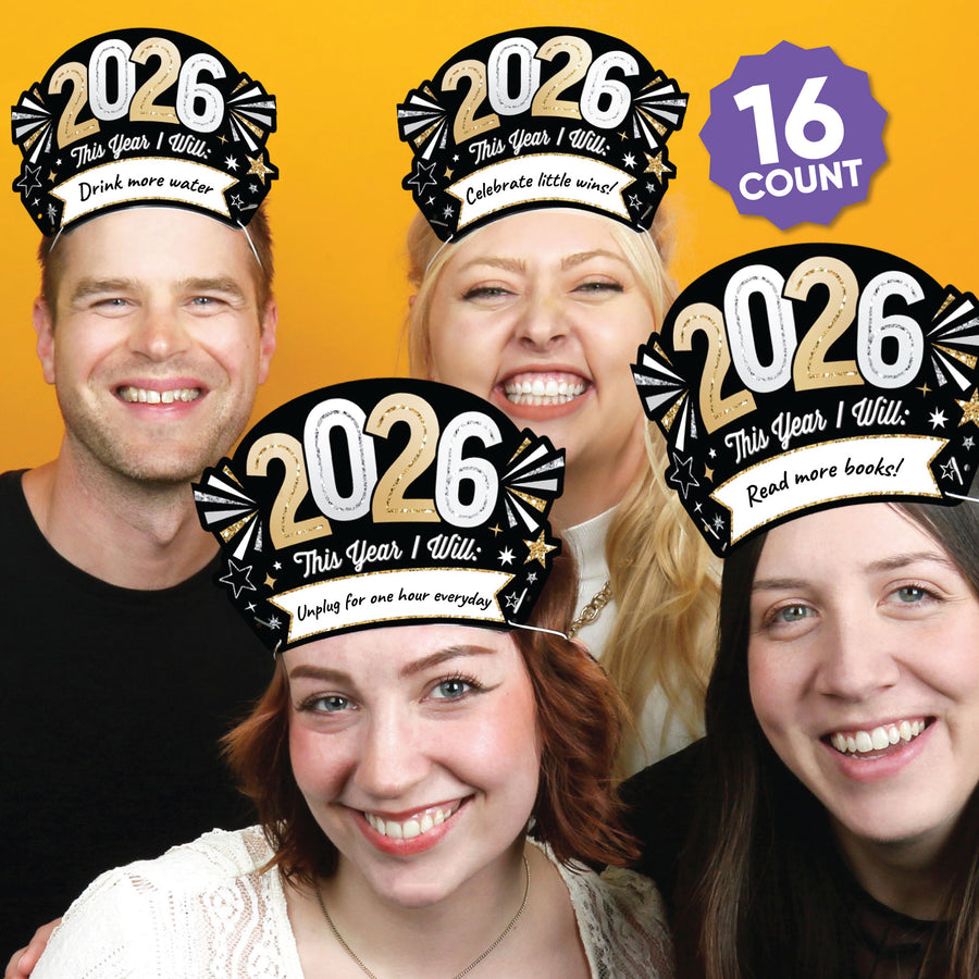 Hello New Year’s Eve Resolution Party Headbands - 16 Ct