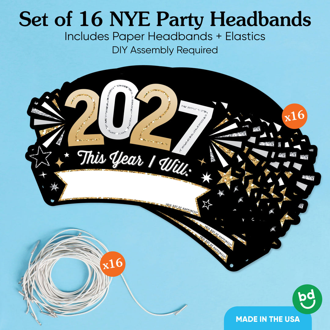 Hello New Year’s Eve Resolution Party Headbands - 16 Ct