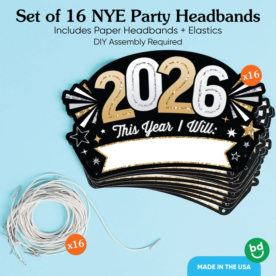 Hello New Year’s Eve Resolution Party Headbands - 16 Ct