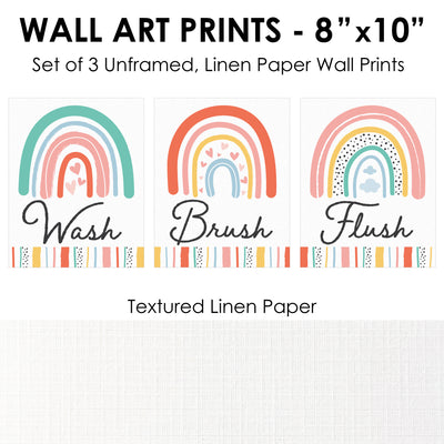Hello Rainbow - Unframed Wash, Brush, Flush - Boho Bathroom Wall Art - 8 x 10 inches - Set of 3 Prints