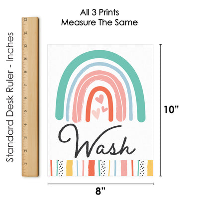 Hello Rainbow - Unframed Wash, Brush, Flush - Boho Bathroom Wall Art - 8 x 10 inches - Set of 3 Prints