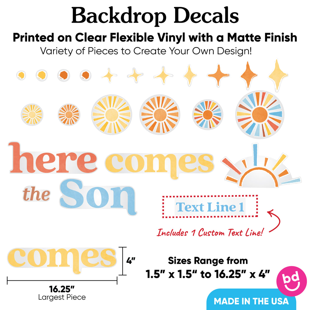Custom Text Here Comes The Son Backdrop Decals