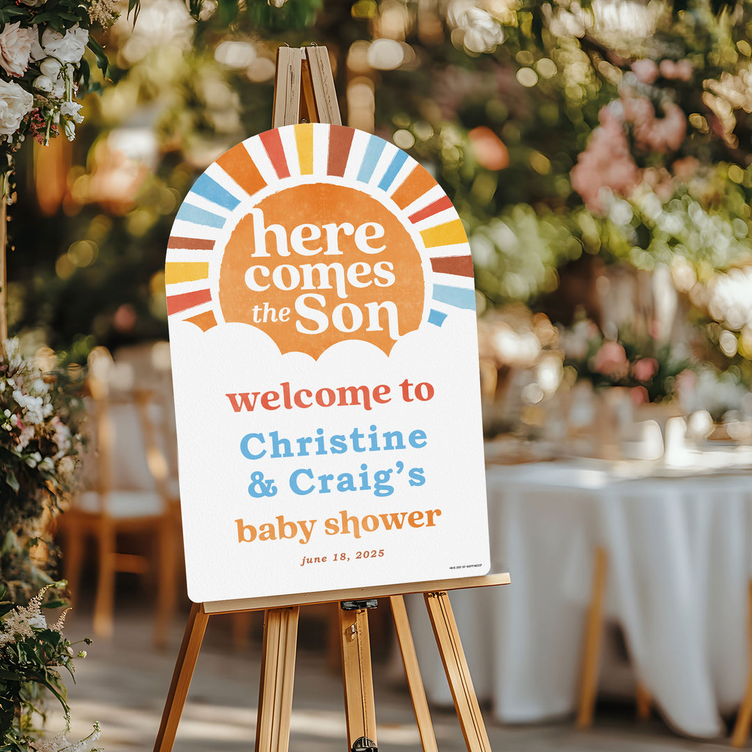 Personalized Text Here Comes The Son Baby Shower Welcome Sign (Select Your Size)
