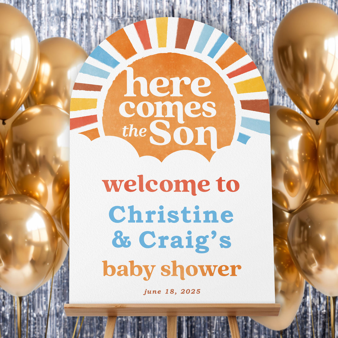 Personalized Text Here Comes The Son Baby Shower Welcome Sign (Select Your Size)