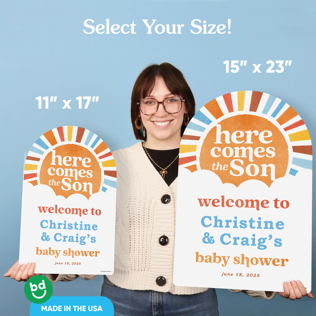 Personalized Text Here Comes The Son Baby Shower Welcome Sign (Select Your Size)