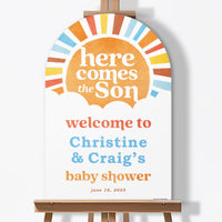 Personalized Text Here Comes The Son Baby Shower Welcome Sign (Select Your Size)