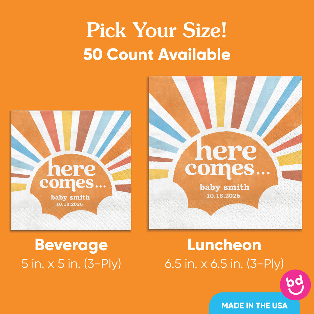 Custom Text - Here Comes The Son Napkins - 50 Ct