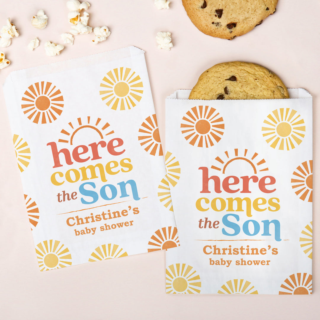 Custom Text Paper Treat Bags - Here Comes The Son - 25 Ct