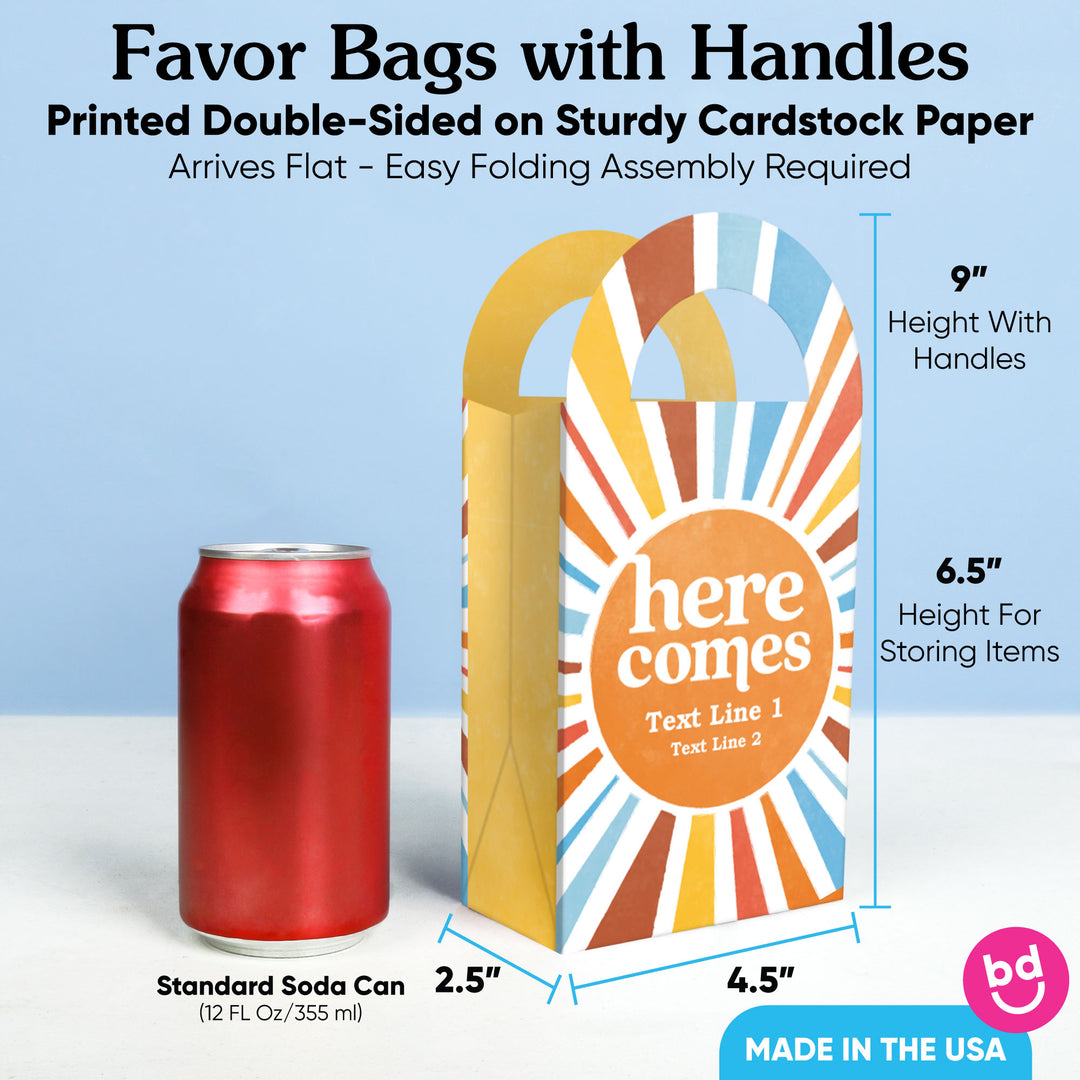 Custom Text Here Comes The Son Paper Favor Bags - 12 Ct