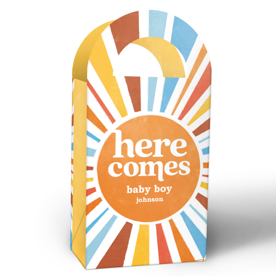 Custom Text Here Comes The Son Paper Favor Bags - 12 Ct