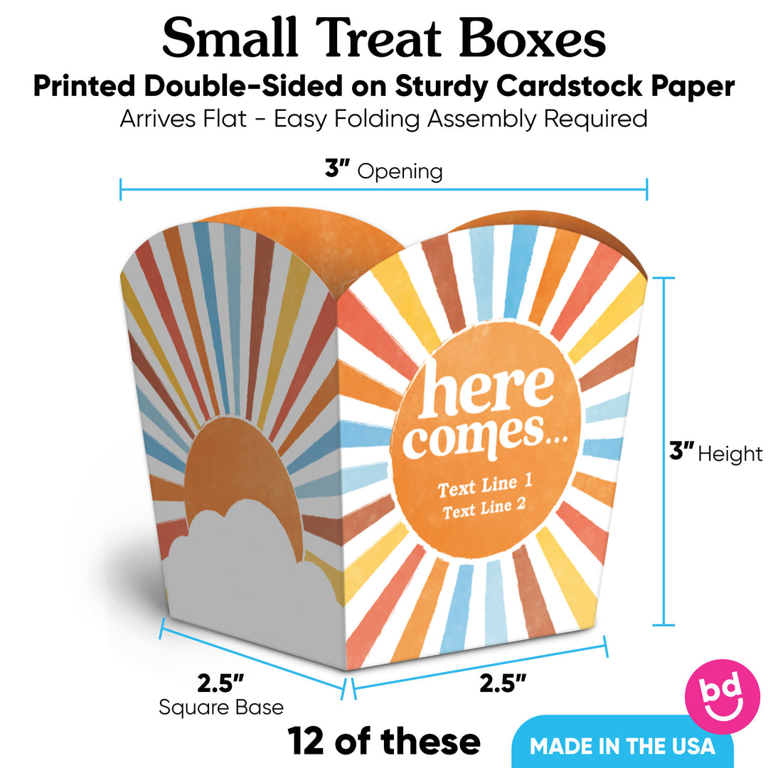 Custom Text Here Comes The Son Treat Boxes - 12 Ct