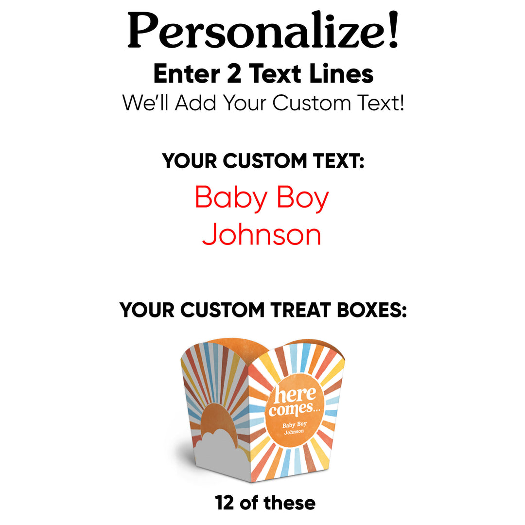Custom Text Here Comes The Son Treat Boxes - 12 Ct