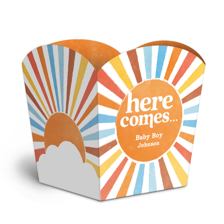 Custom Text Here Comes The Son Treat Boxes - 12 Ct