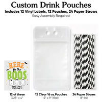 Custom Text Drink Pouches - Here for the Boos - 12 Ct