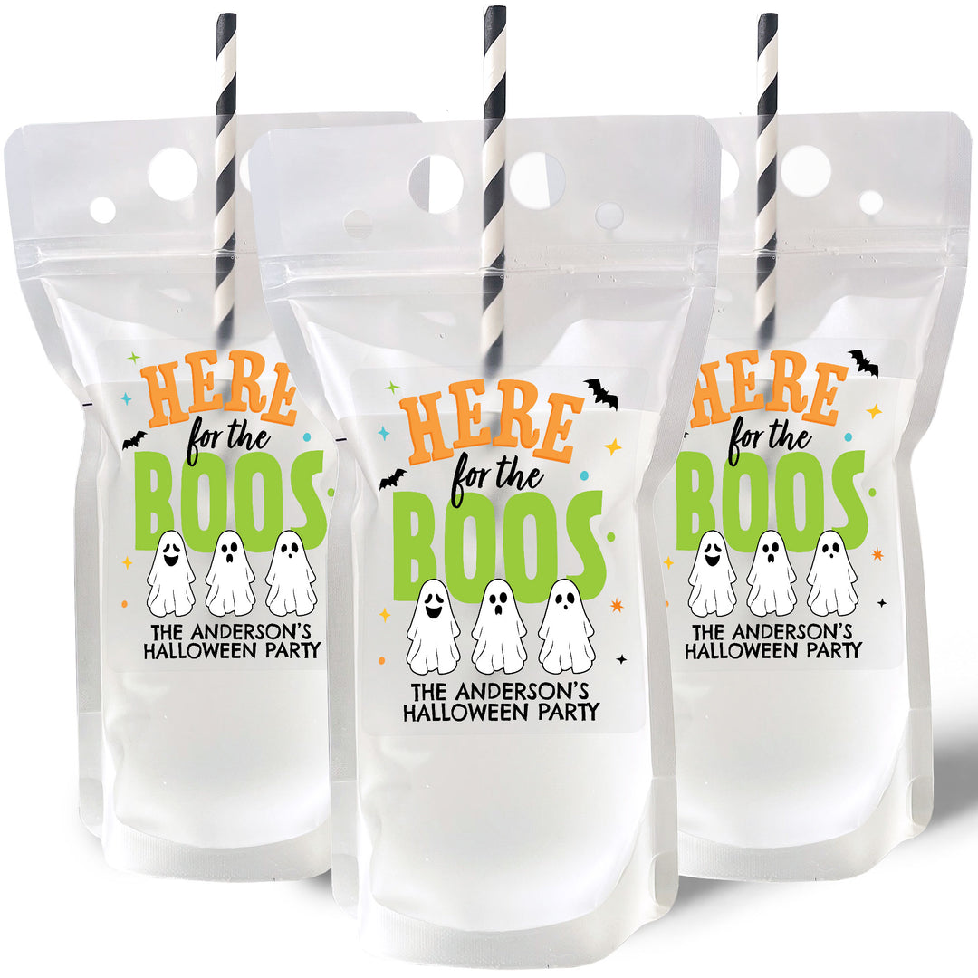 Custom Text Drink Pouches - Here for the Boos - 12 Ct