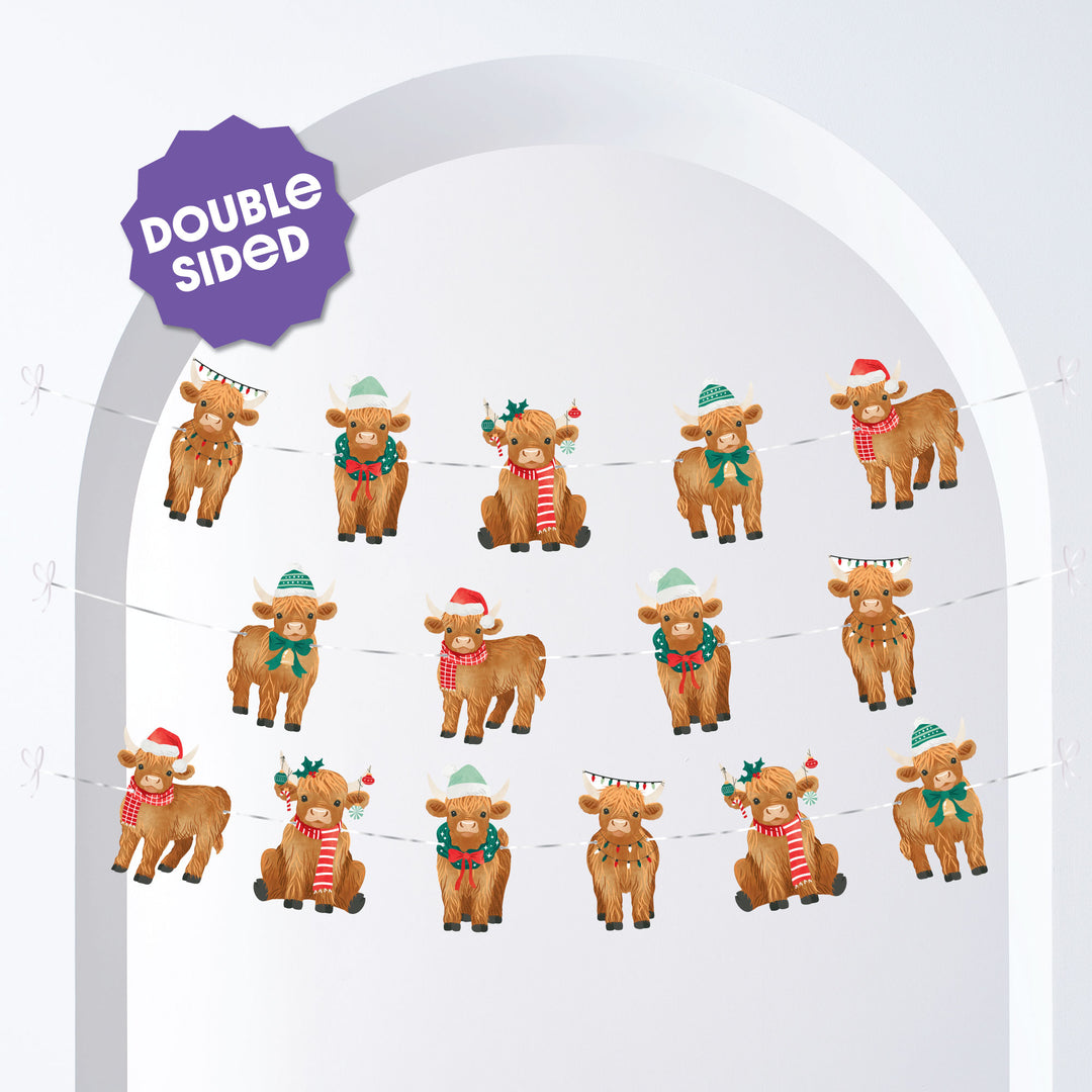 Highland Christmas Cow Garland Banner - 15 Pc