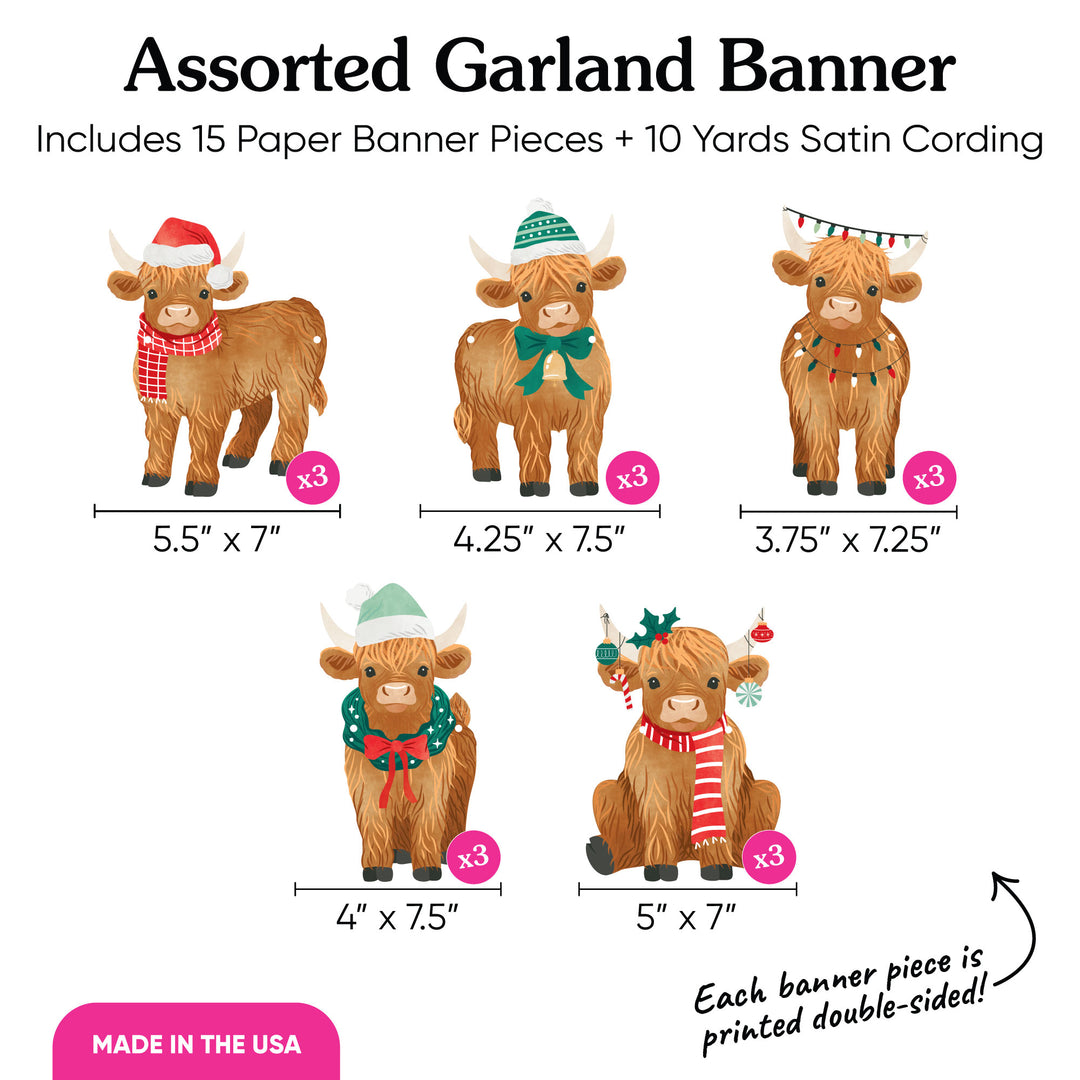 Highland Christmas Cow Garland Banner - 15 Pc