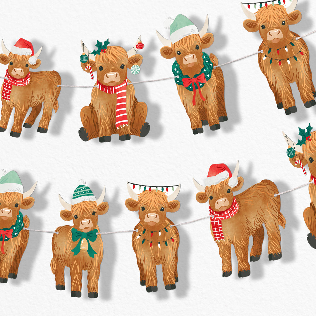 Highland Christmas Cow Garland Banner - 15 Pc