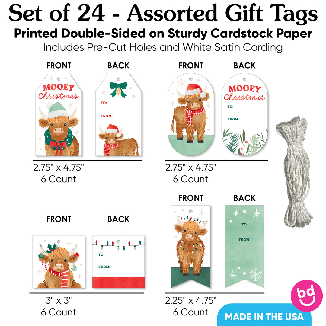 Highland Christmas Cow Gift Tags - 24 Ct