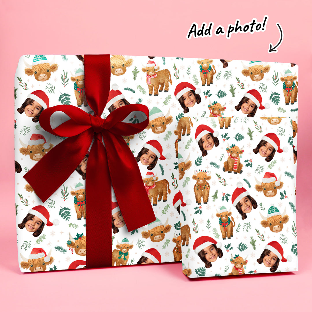 Custom Face Wrapping Paper - Highland Christmas Cow
