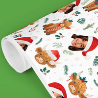 Custom Face Wrapping Paper - Highland Christmas Cow