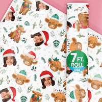 Custom Face Wrapping Paper - Highland Christmas Cow