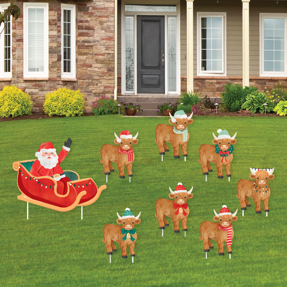 Highland Christmas Cow Lawn Decorations - 8 Pc