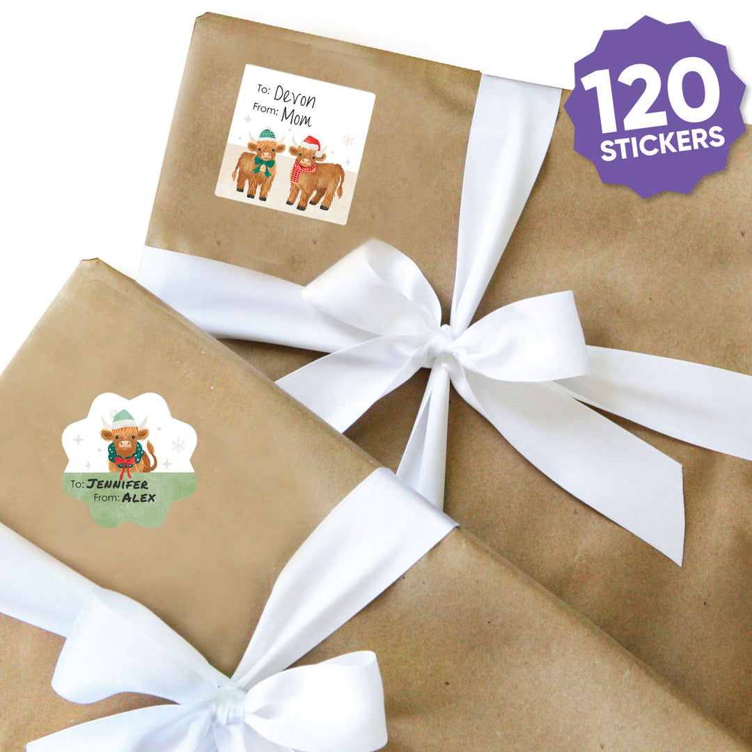 Highland Christmas Cow To and From Stickers - 12 Sheets