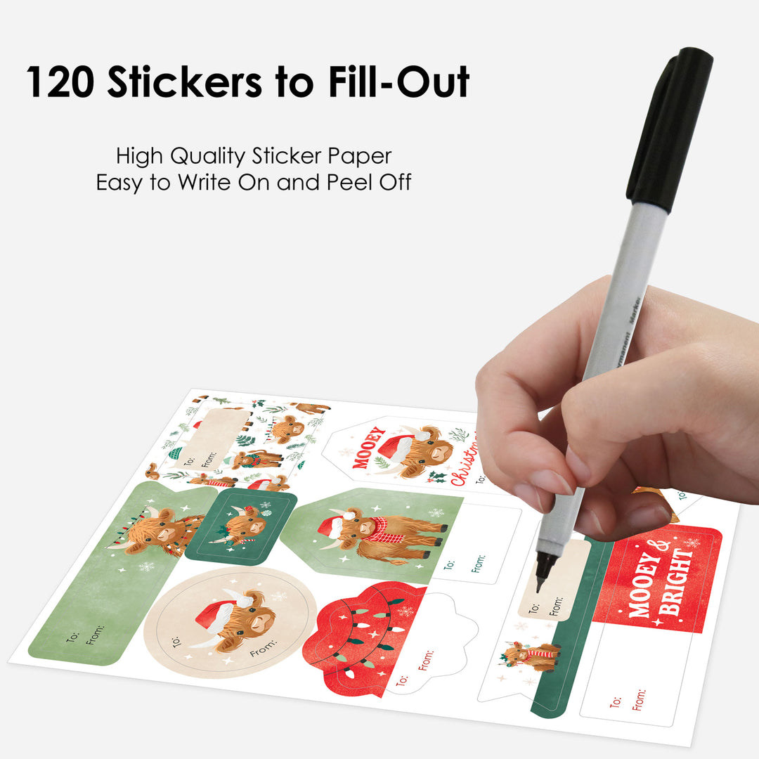 Highland Christmas Cow To and From Stickers - 12 Sheets