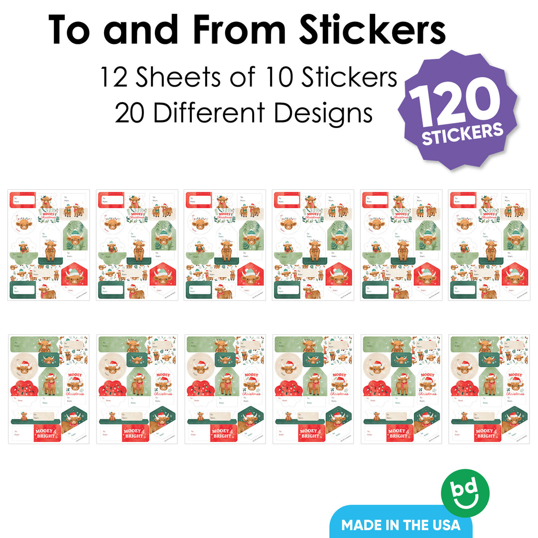 Highland Christmas Cow To and From Stickers - 12 Sheets