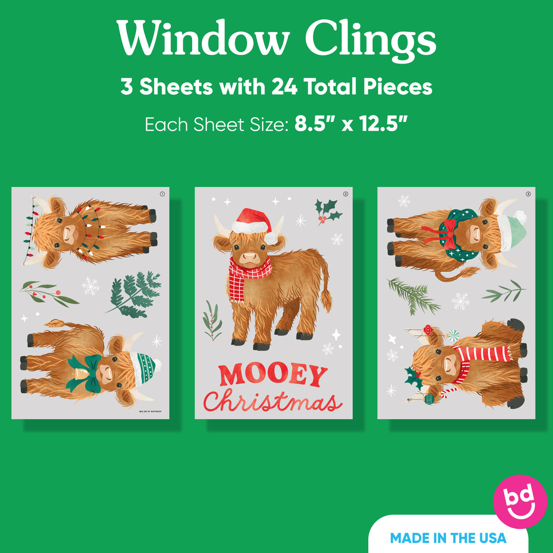 Highland Christmas Cow Window Clings