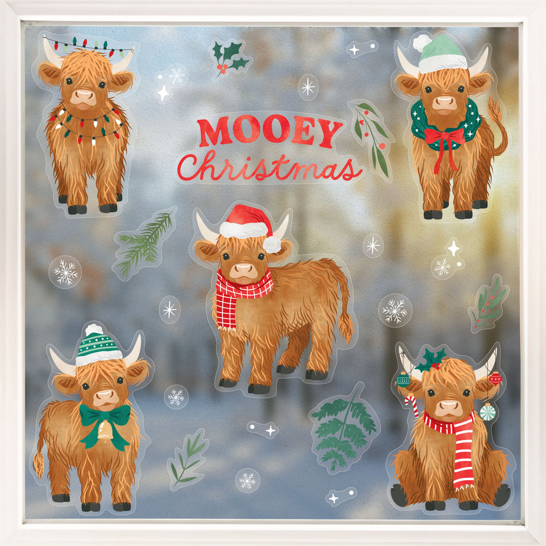 Highland Christmas Cow Window Clings