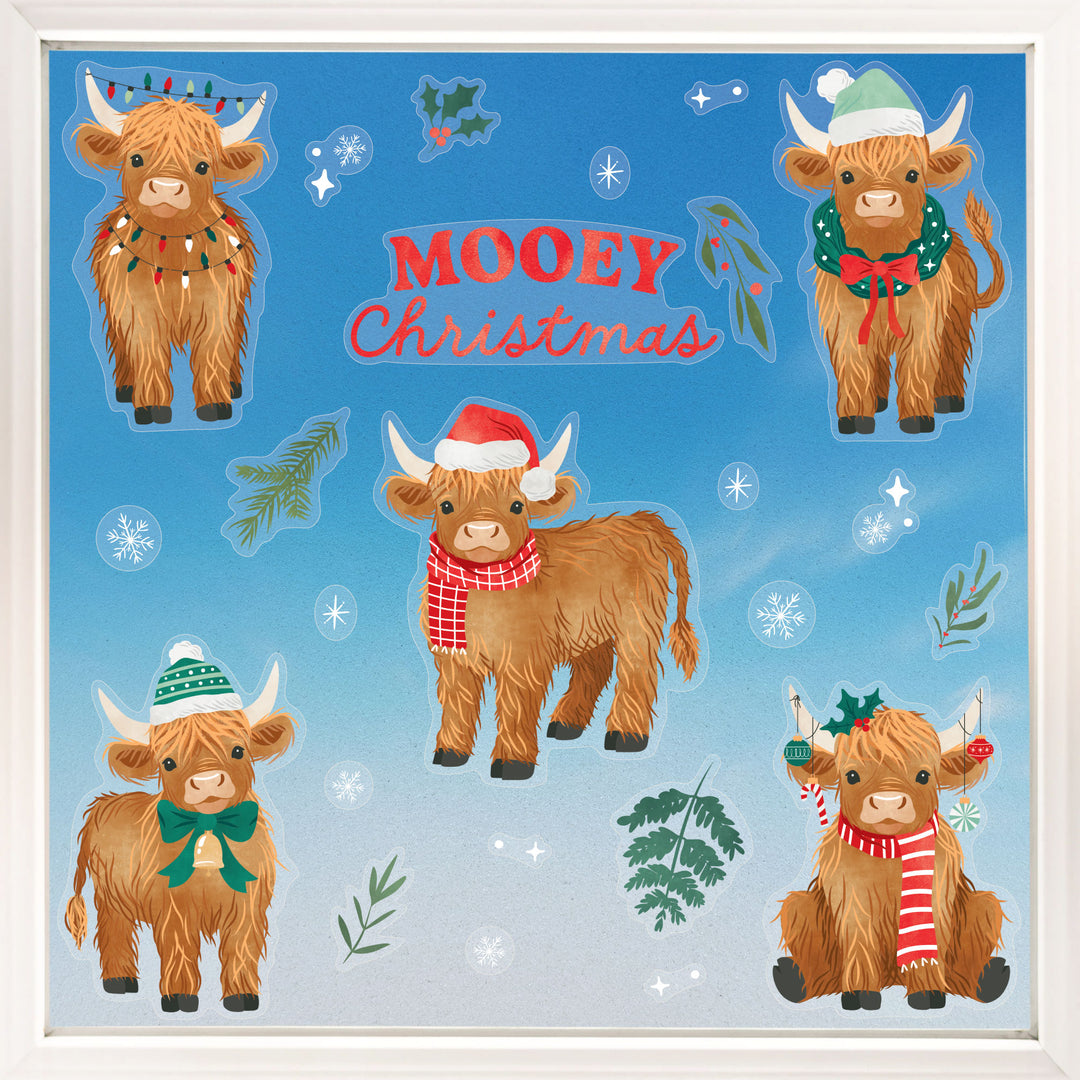Highland Christmas Cow Window Clings